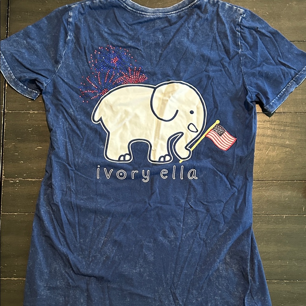 Ivory Ella Women’s Navy Tee with Patriotic Elephant